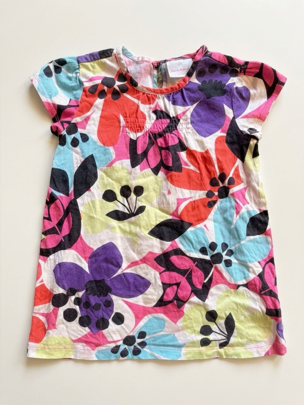 Hanna Andersson Girls Size 100 3T Bold Floral Short Sleeve Cotton Play Dress